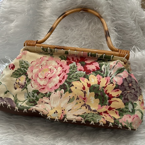 Field Gear Satchel Floral Canvas Bag Wood Handles Fabric Interior New Condition - Picture 2 of 13